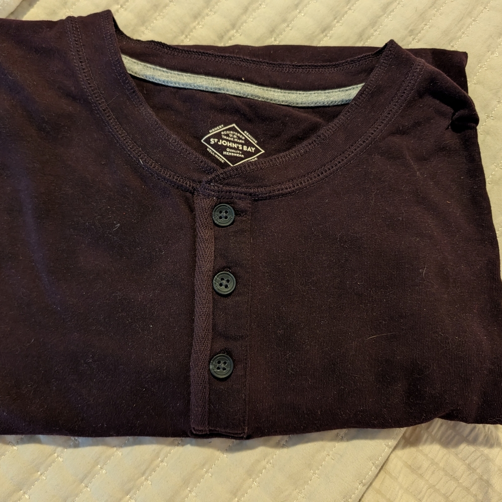 St. John's Bay Men's Deep Purple Long Sleeve Henley
